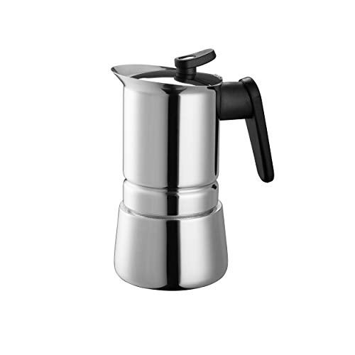 PEDRINI - Italy, Moka pot Coffee Maker, Steel; compatible with Stovetop and Induction, 4 Cup (120 ml) - Image 1