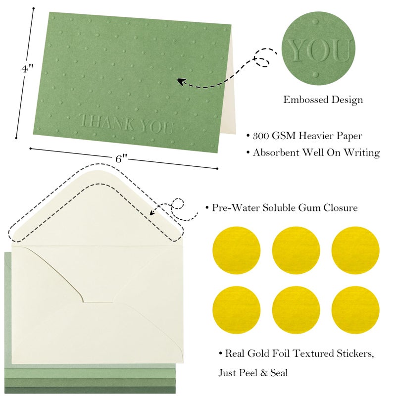 Crisky Embossed Thank You Cards with Envelopes & Stickers 50 Pack Thank You Notes Bulk for Birthday, Baby Shower,Bridal Shower, Wedding, Graduation - Shade of Sage Green - Image 2