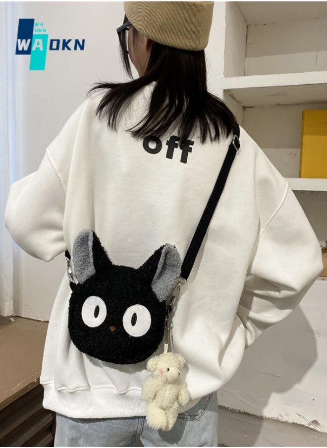 WAOKN Cute Cartoon Plush Crossbody Bag for Girls, New Mobile Phone Key Shoulder Bag for Students, Handbag Crossbody Bag, Soft Fabric Lamb Shape Carrying Bag Sling Bag Small Bag Suitable for Children  - Image 3
