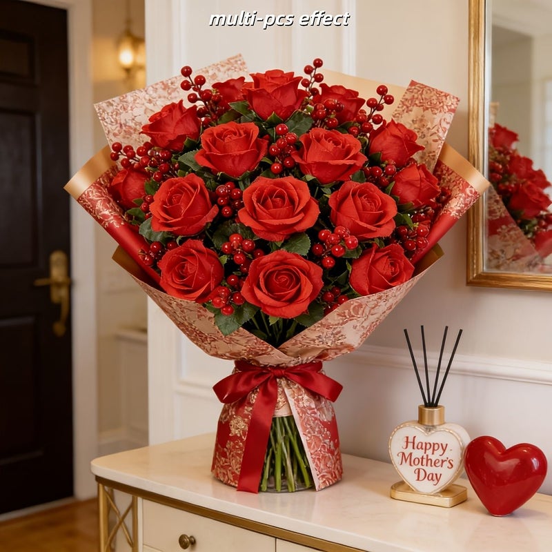 23 Pieces Bright Red Rose and Berry Bouquet Artificial Flowers Exquisite Durable DIY Decoration Ideal Gift for Valentine Mother Day Wedding Anniversary - Image 2