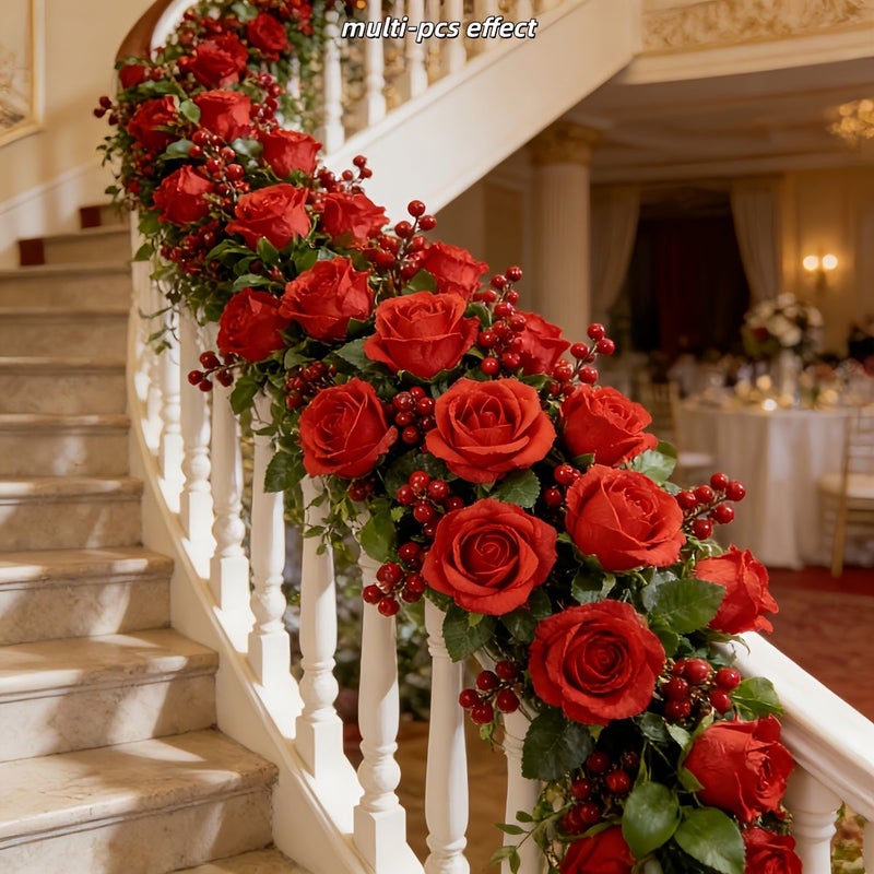 23 Pieces Bright Red Rose and Berry Bouquet Artificial Flowers Exquisite Durable DIY Decoration Ideal Gift for Valentine Mother Day Wedding Anniversary - Image 5