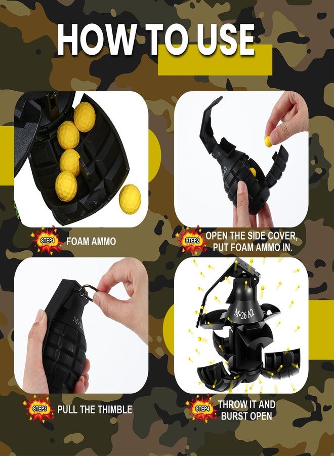 Sratte 4 Pcs Toy Hand Grenade for Cs Game with 20 Round Foam Ammo Model Tactical Fake Grenade for 14+ and Adults Outdoor Army Military Camo Party Favors Pretend Role Play Prop Game(Black) - Image 3