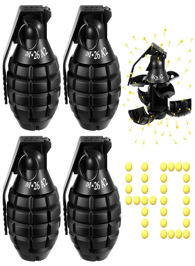 Sratte 4 Pcs Toy Hand Grenade for Cs Game with 20 Round Foam Ammo Model Tactical Fake Grenade for 14+ and Adults Outdoor Army Military Camo Party Favors Pretend Role Play Prop Game(Black) - Image 1