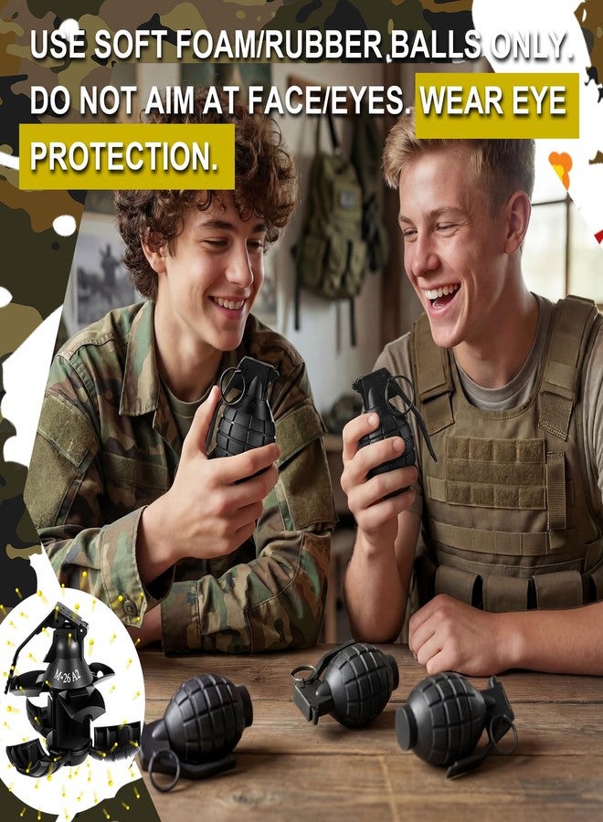 Sratte 4 Pcs Toy Hand Grenade for Cs Game with 20 Round Foam Ammo Model Tactical Fake Grenade for 14+ and Adults Outdoor Army Military Camo Party Favors Pretend Role Play Prop Game(Black) - Image 4