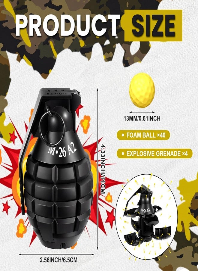 Sratte 4 Pcs Toy Hand Grenade for Cs Game with 20 Round Foam Ammo Model Tactical Fake Grenade for 14+ and Adults Outdoor Army Military Camo Party Favors Pretend Role Play Prop Game(Black) - Image 2