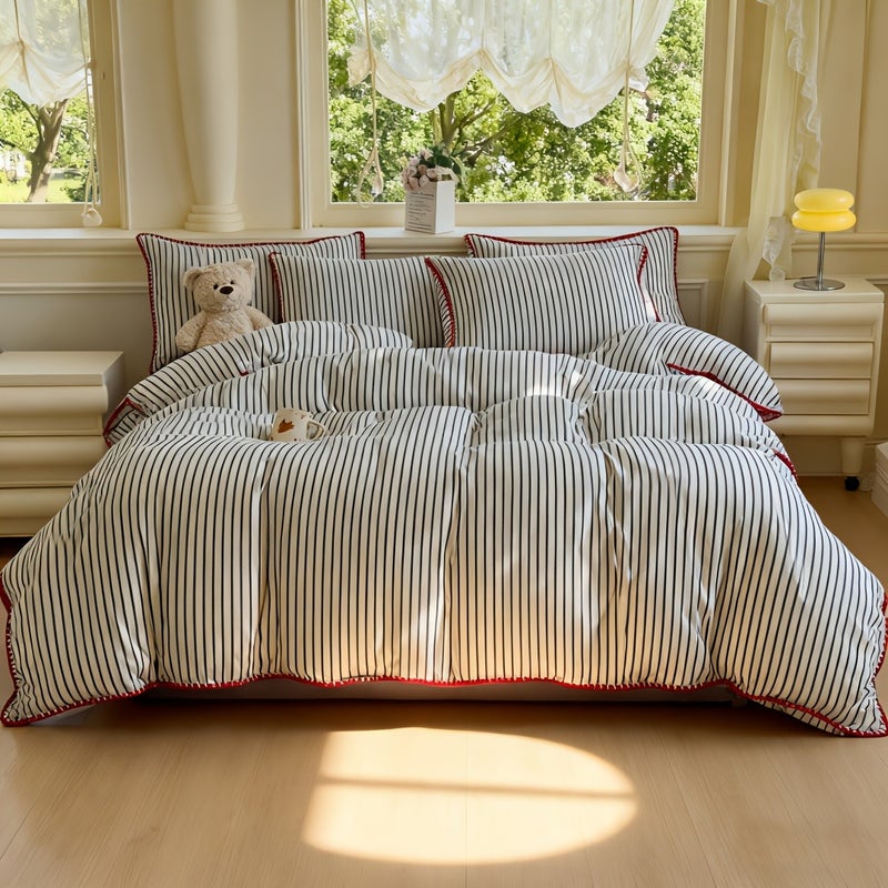 4pcs Set of Thickened Colorful Striped Duvet Cover Set for All Seasons (1 Duvet Cover + 2 Pillowcases + 1 Bed Sheet, No Pillows, No Comforter), Bedding, Soft And Delicate, Breathable And Sweat-Wicking, Easy And Elegant, Machine Washable - Image 3