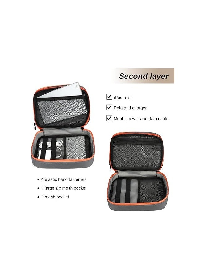 Travel Carry Bag,Double Layer Electronic Accessories Thicken Cable Organizer Bag Portable Case for Hard Drives, Cables, Kindle, iPad mini-L