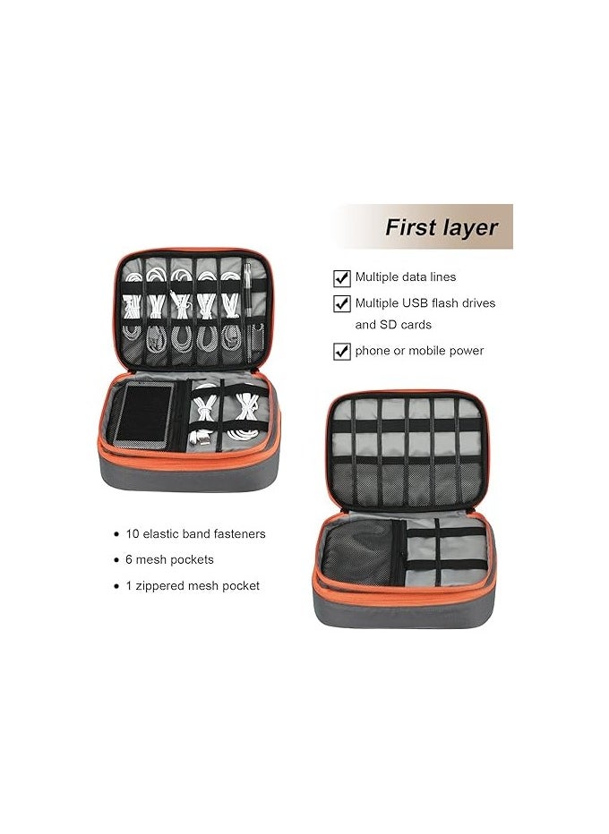 Travel Carry Bag,Double Layer Electronic Accessories Thicken Cable Organizer Bag Portable Case for Hard Drives, Cables, Kindle, iPad mini-L