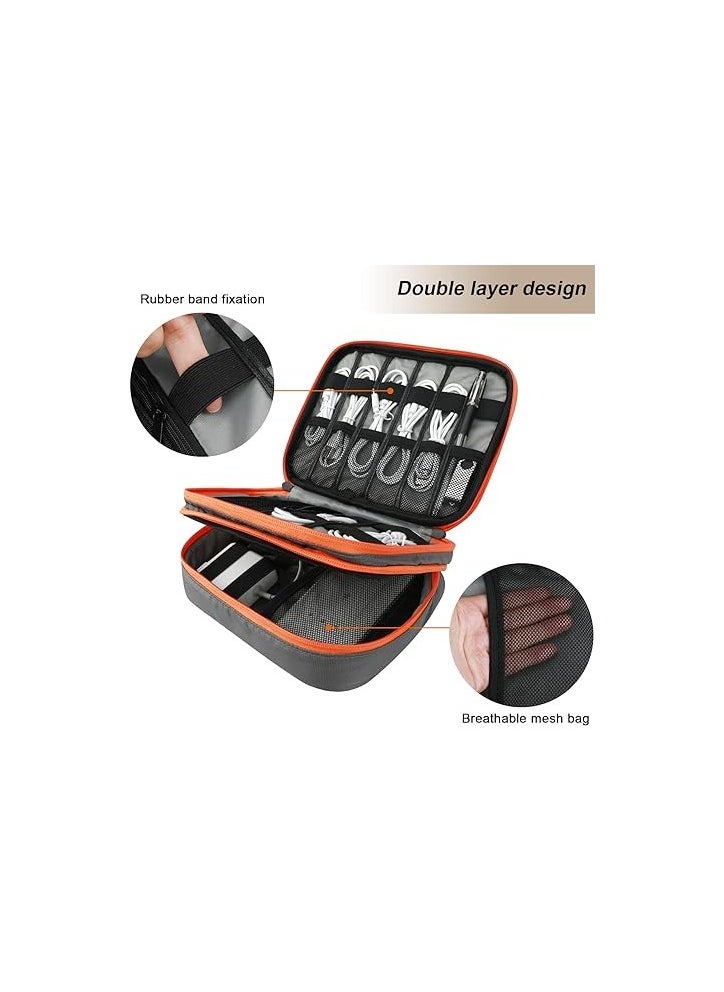 Travel Carry Bag,Double Layer Electronic Accessories Thicken Cable Organizer Bag Portable Case for Hard Drives, Cables, Kindle, iPad mini-L