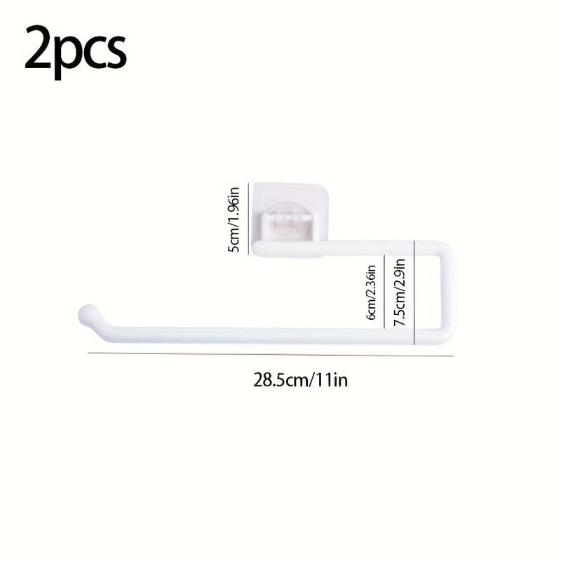 White 2 Piece No Drill Adhesive Paper Towel Holder With Adjustable Arm - Image 3