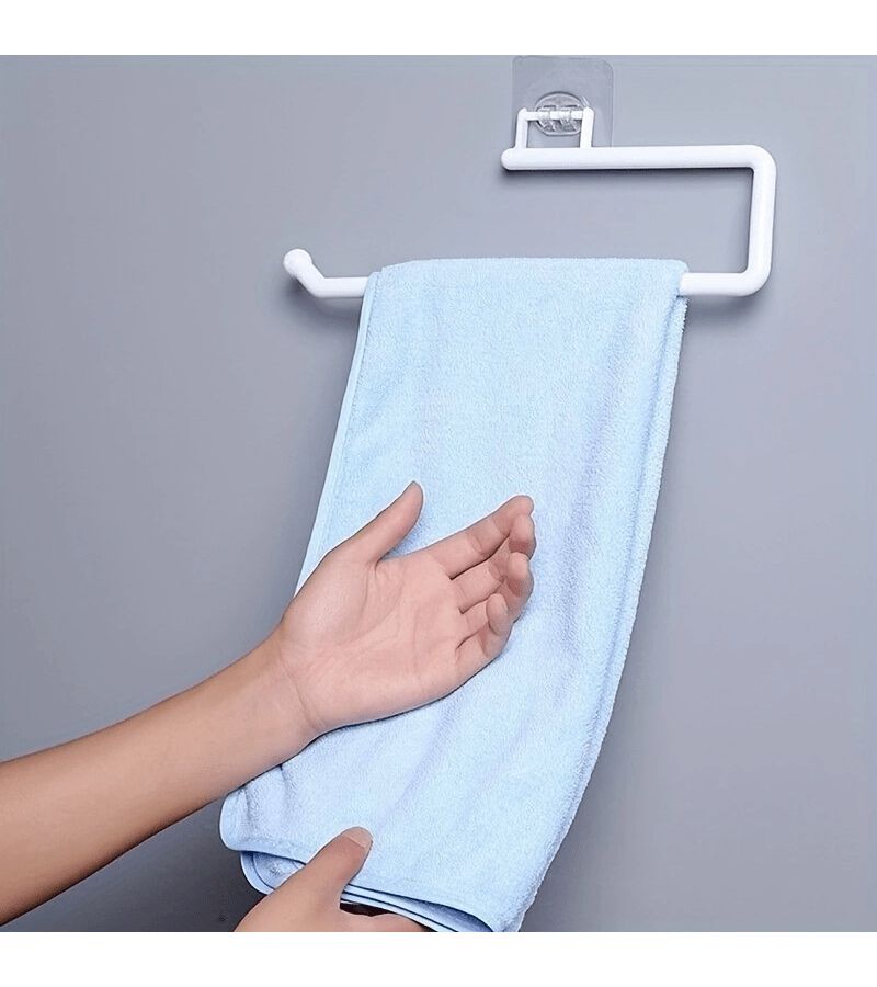 White 2 Piece No Drill Adhesive Paper Towel Holder With Adjustable Arm - Image 4