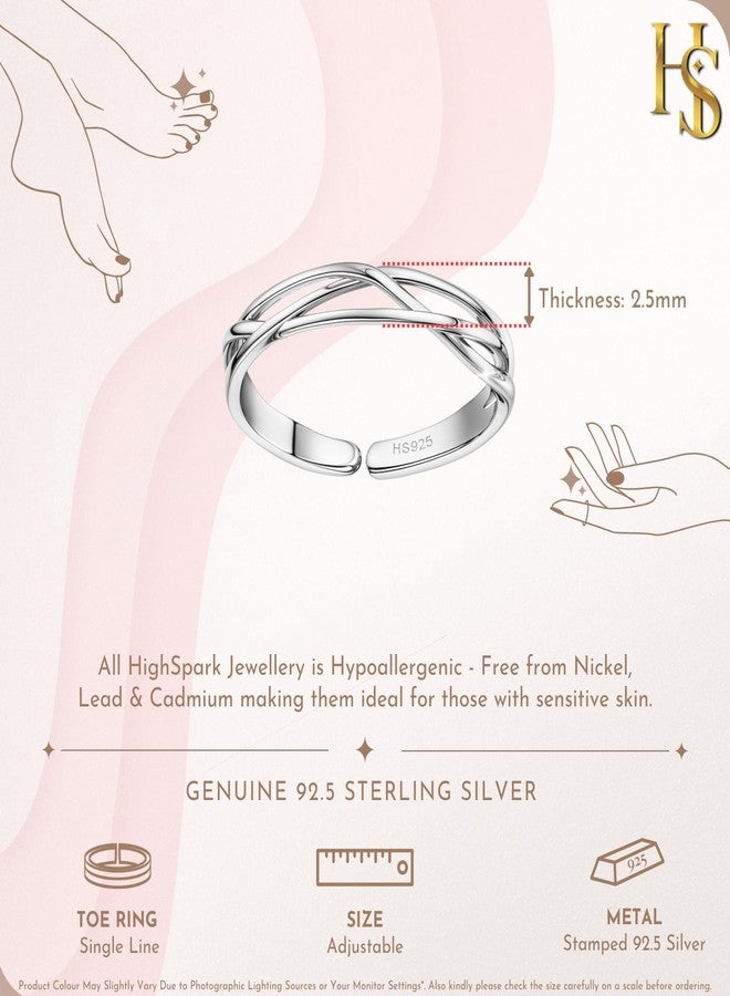 HighSpark 92.5 Sterling Silver Toe Rings for Women | 92.5 Sterling Silver Adjustable Contemporary Style & Stunning Shine | Single Piece Only - Design 3 - Image 2