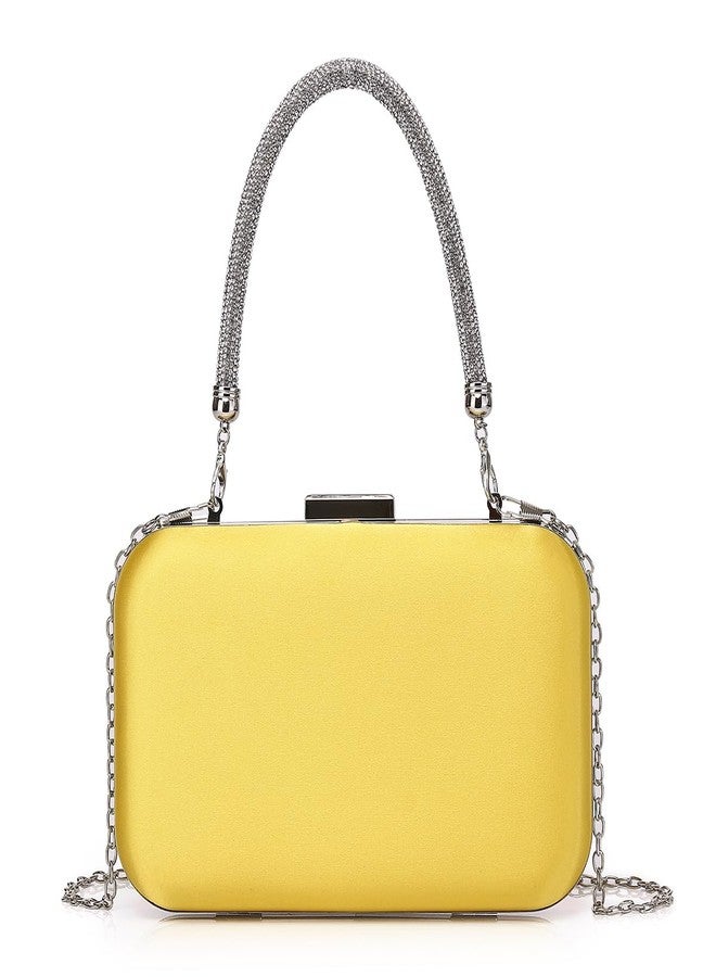 Buric Evening Small Clutch Bag Rhinestone Party Clutches Cocktail Wedding Purse for Women Elegant Formal Handbags With Chain Bride Prom Ladies Purses Yellow