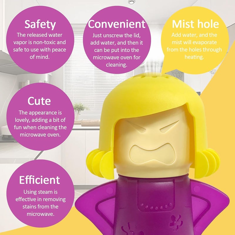 NGT new guide steps Microwave Cleaner Microwave Oven Cleaner High Temperature Steam Cleaning Equipment Tool Fridge Deodorized Easily Crud Steam Cleans Add Vinegar and Water Angry Mama Purple - Image 2