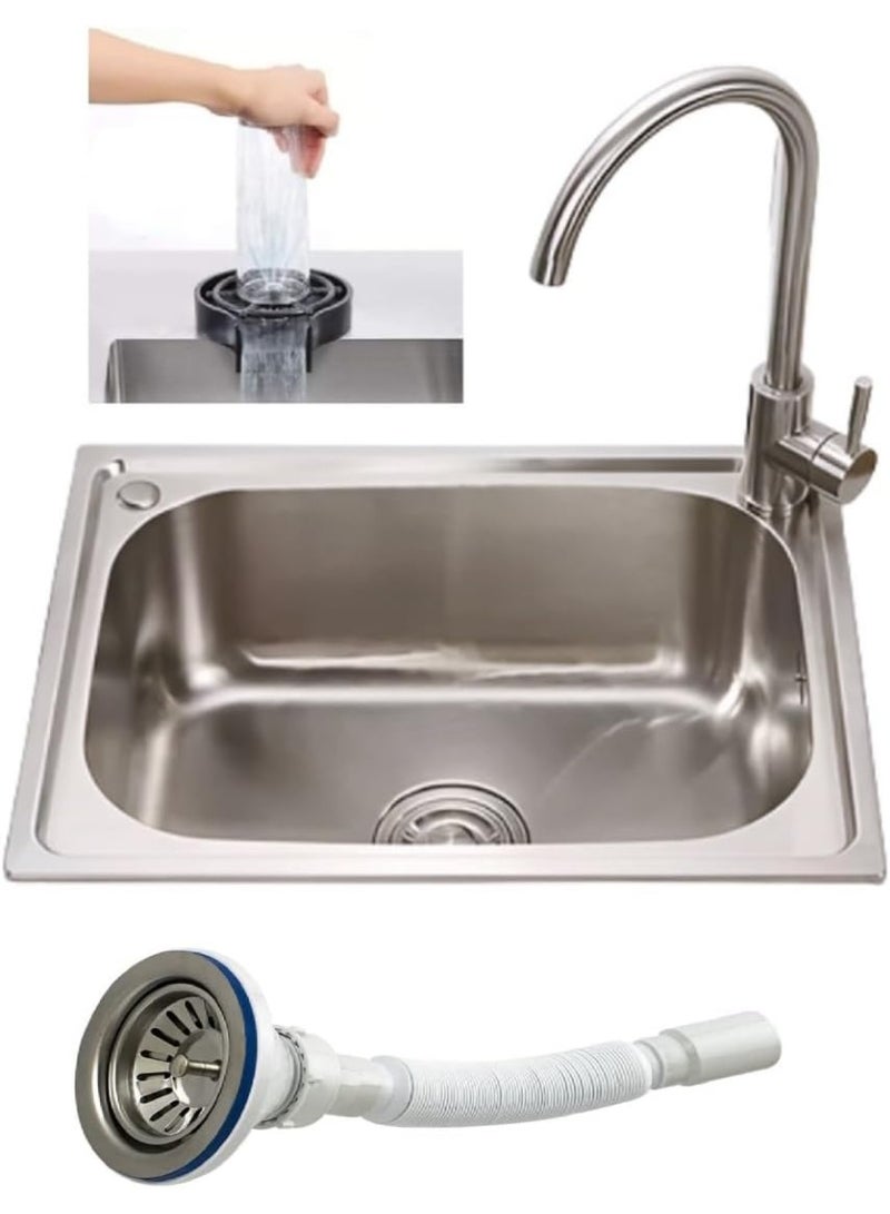 حوض مطبخ من الفولاذ بفتحتين، 46.5 سم × 56.5 سم، مع خلاط مطبخ وغسالة أكواب أوتوماتيكية. - Image 3