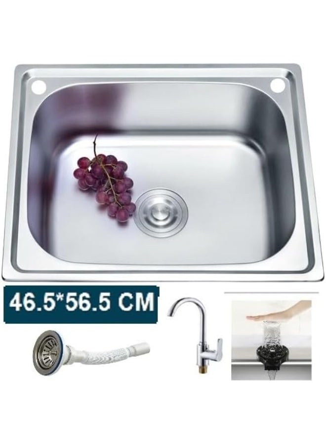 حوض مطبخ من الفولاذ بفتحتين، 46.5 سم × 56.5 سم، مع خلاط مطبخ وغسالة أكواب أوتوماتيكية. - Image 4