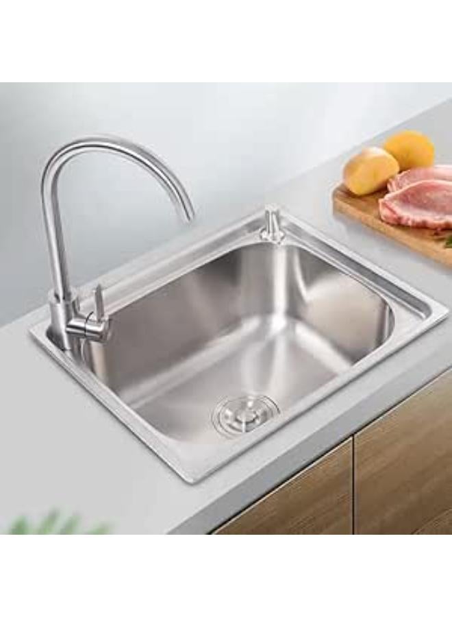 حوض مطبخ من الفولاذ بفتحتين، 46.5 سم × 56.5 سم، مع خلاط مطبخ وغسالة أكواب أوتوماتيكية. - Image 1