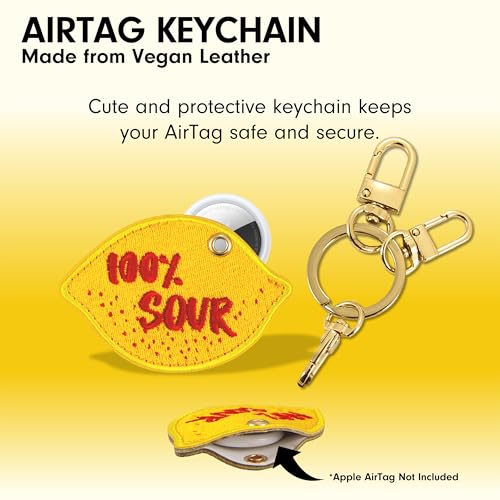Sonix Keychain Case Compatible with Apple AirTag | Protective AirTag Cover Keychain Charm | 100% Sour, Embroidered Lemon Charm | Lemon - Image 2