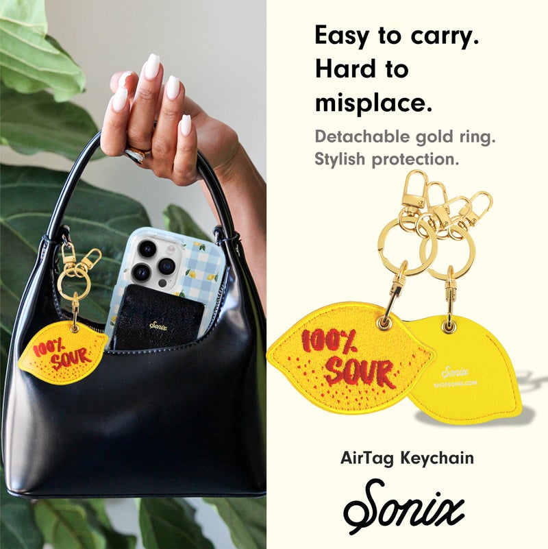 Sonix Keychain Case Compatible with Apple AirTag | Protective AirTag Cover Keychain Charm | 100% Sour, Embroidered Lemon Charm | Lemon - Image 4