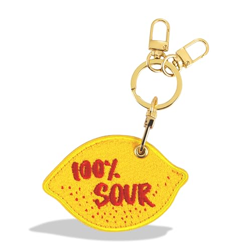 Sonix Keychain Case Compatible with Apple AirTag | Protective AirTag Cover Keychain Charm | 100% Sour, Embroidered Lemon Charm | Lemon - Image 1