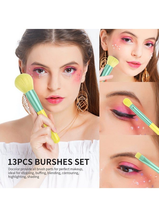 docolor Makeup Brushes 13Pcs Lemon Makeup Brush Set Christmas Gift Premium Synthetic Kabuki Foundation Blending Face Powder Mineral Eyeshadow Make Up Brushes Set - Image 3
