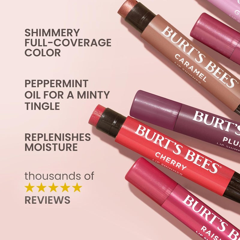 Burt's Bees Rhubarb Lip Shimmer - 4 Pack of Moisturizing Lip Balm for Women, 100% Natural with Vitamin E & Coconut Oil - Image 3