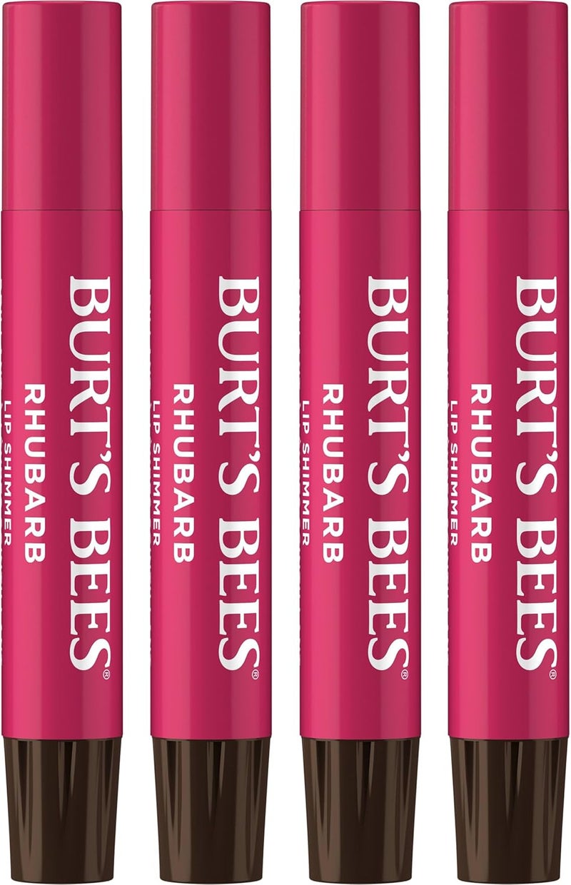 Burt's Bees Rhubarb Lip Shimmer - 4 Pack of Moisturizing Lip Balm for Women, 100% Natural with Vitamin E & Coconut Oil - Image 1