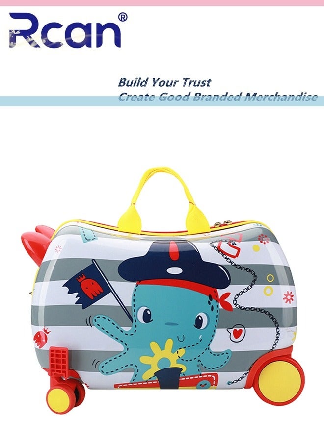 Rcan 17 Inch Cute Cartoon Childrens Ride On Suitcase Hand Luggage Cabin Luggage for Girl Boy Travel Carry On Case with Universal Wheel Kids Suitcase - Image 1