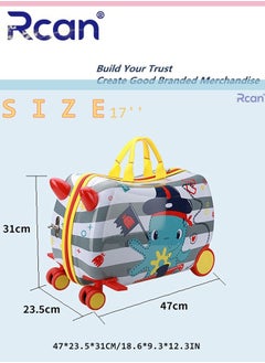 Rcan 17 Inch Cute Cartoon Childrens Ride On Suitcase Hand Luggage Cabin Luggage for Girl Boy Travel Carry On Case with Universal Wheel Kids Suitcase  - Image 5