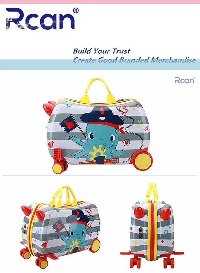 Rcan 17 Inch Cute Cartoon Childrens Ride On Suitcase Hand Luggage Cabin Luggage for Girl Boy Travel Carry On Case with Universal Wheel Kids Suitcase - Image 4
