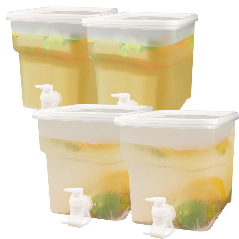 BEWBBAT 4 Pack 1.3 Gallon Drink Dispenser with Spigot for Fridge, Leakproof Plastic Water Container Fridge Beverage Dispenser Ice Juice Dispenser with Spigot for Home Party Restaurant Bar Buffet - Image 1
