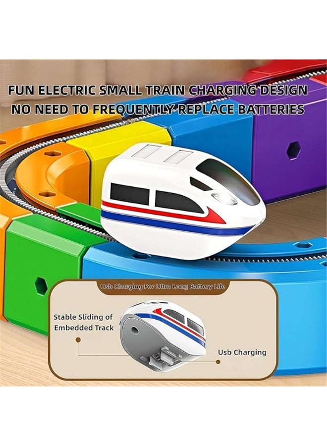 84Pcs Magnetic Train Set, 3D Ocean Theme Flexible Magnetic Race Track Building Toys for Toddlers with Electric Train, DIY Flexible Track Fusion Train Routes with Mix-and-Match Stem Cubes, Best Birthday Party Gift (84Pcs) - Image 5