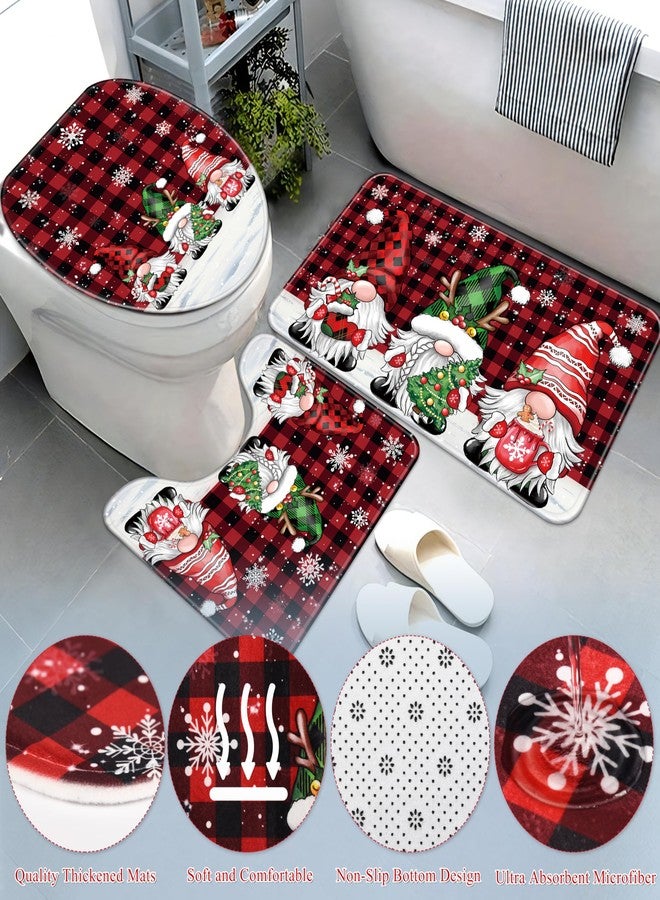 Fayoo Gnome Christmas Shower Curtain Set 4Pcs Christmas Bathroom Sets with Shower Curtain Non-Slip Rugs Toilet Lid Cover Bath Mat Buffalo Plaid Shower with 12 Hooks for Bathroom Decor - Image 4