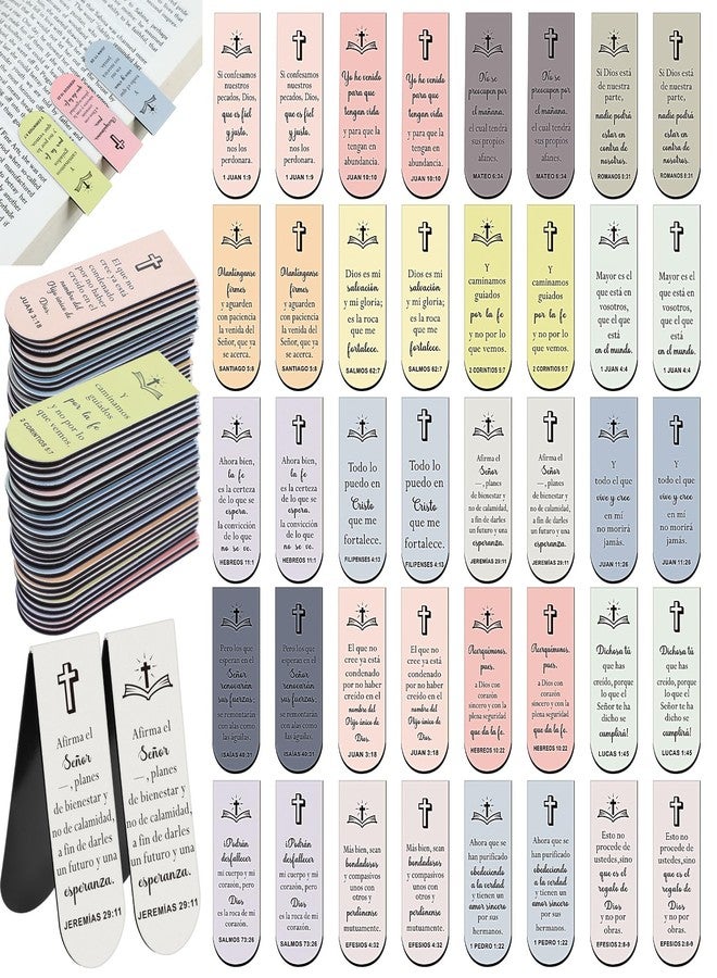 Skyygemm 100 Pack Catholic Bookmark for Woman Spanish Bible Verse Magnetic Bookmarks Separadores De Biblia En Español Spanish Christian Gifts Bulk for Church Activity Party Favor(Pastel,Classic) - Image 1