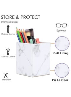 Y&D Leather Square Pen Holder Cup Desk Stationery Storage Box Office Supplies For Office Home Makeup Brush Pencil  - Image 3