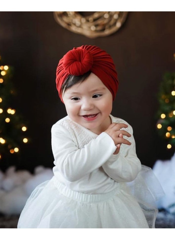 Generic - Pure Cotton Baby Knot Hat Dark Red - Image 1