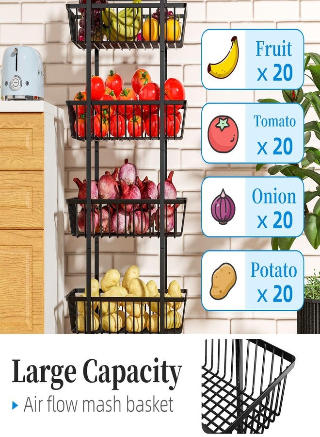 Simple Trending 4 Tier Rolling Fruit Vegetable Basket Cart, Metal Wire Kitchen Storage Organizer on Wheels for Bread Onion Potatoes, Black - Image 5