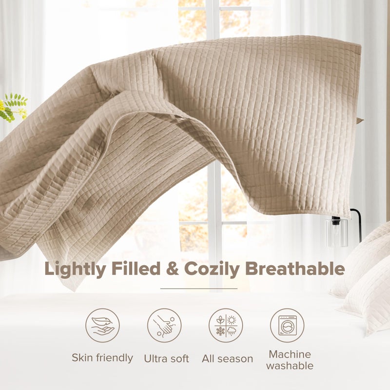 Comfort Spaces Kienna Quilt Set- Double Sided Stitching Design Summer Blanket, Lightweight, Soft, All Season Bedding Layer, Matching Sham, Taupe, Coverlet King (104"x90") 3 Piece - Image 4