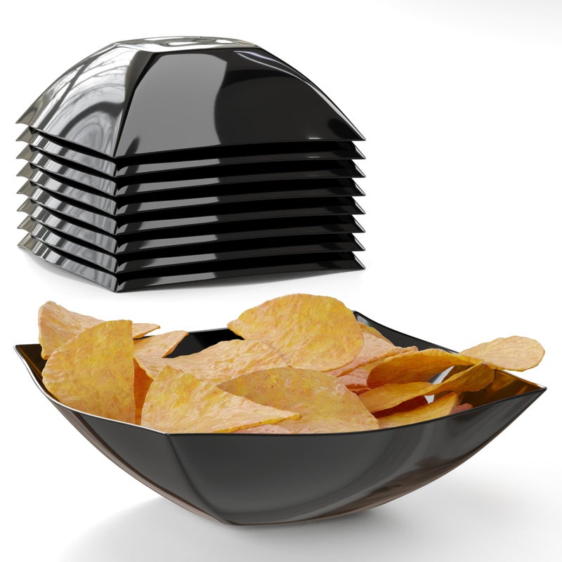 Exquisite 8 Piece Disposable Square Salad Bowl Set 32 Oz Each Black Plastic Perfect for Parties Buffet