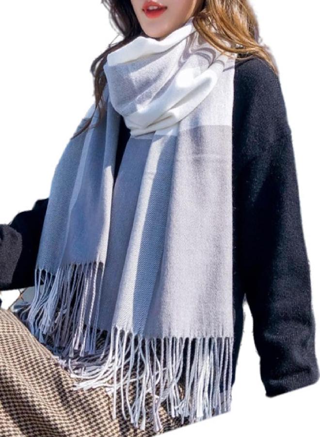Wander Agio Women's Fashion Scarves Long Shawl Winter Thick Warm Knit Large Plaid Scarf Light Gray 3