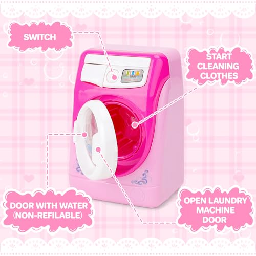 deAO Washing Machine Toy for Kids Dollhouse Furniture Pretend Play Household Appliance Laundry Play Set with Rotatable Roller for Boys Girls - Image 5