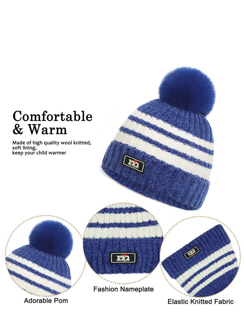 SYOSI 3Pcs Kids Hat Scarf Gloves Set, Fleece Lined Stripe Beanie Hat, Knit Thermal Neck Warmer and Sets for Age 2-8, Winter Children Warm Accessories Outdoor, Blue  - Image 4