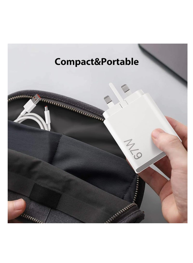 شاحن سريع 67 واط USB C لهواتف شاومي، كابل شحن USB C بطول 1 متر، شاحن بمقبس USB محول طاقة بريطاني لهواتف Redmi Note 14/13/12/11/10 Pro/Mi 14T/13T/12X/11T/POCO X7/X6/X5/X4 - Image 2