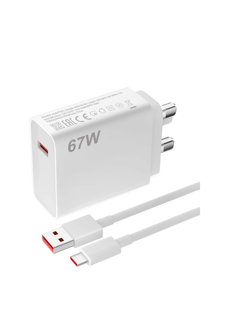 شاحن سريع 67 واط USB C لهواتف شاومي، كابل شحن USB C بطول 1 متر، شاحن بمقبس USB محول طاقة بريطاني لهواتف Redmi Note 14/13/12/11/10 Pro/Mi 14T/13T/12X/11T/POCO X7/X6/X5/X4 - Image 3