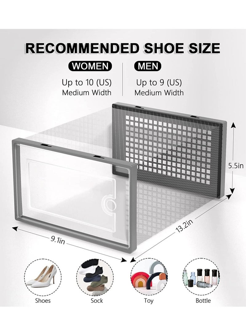 AUTOYSUR صناديق تخزين كبيرة لتنظيم الأحذية للخزانة، حاويات بلاستيكية شفافة قابلة للتكديس مع أغطية، بديل رائع لرف الأحذية، توفير المساحة للمدخل، أبيض، عبوة من 12 قطعة - Image 2
