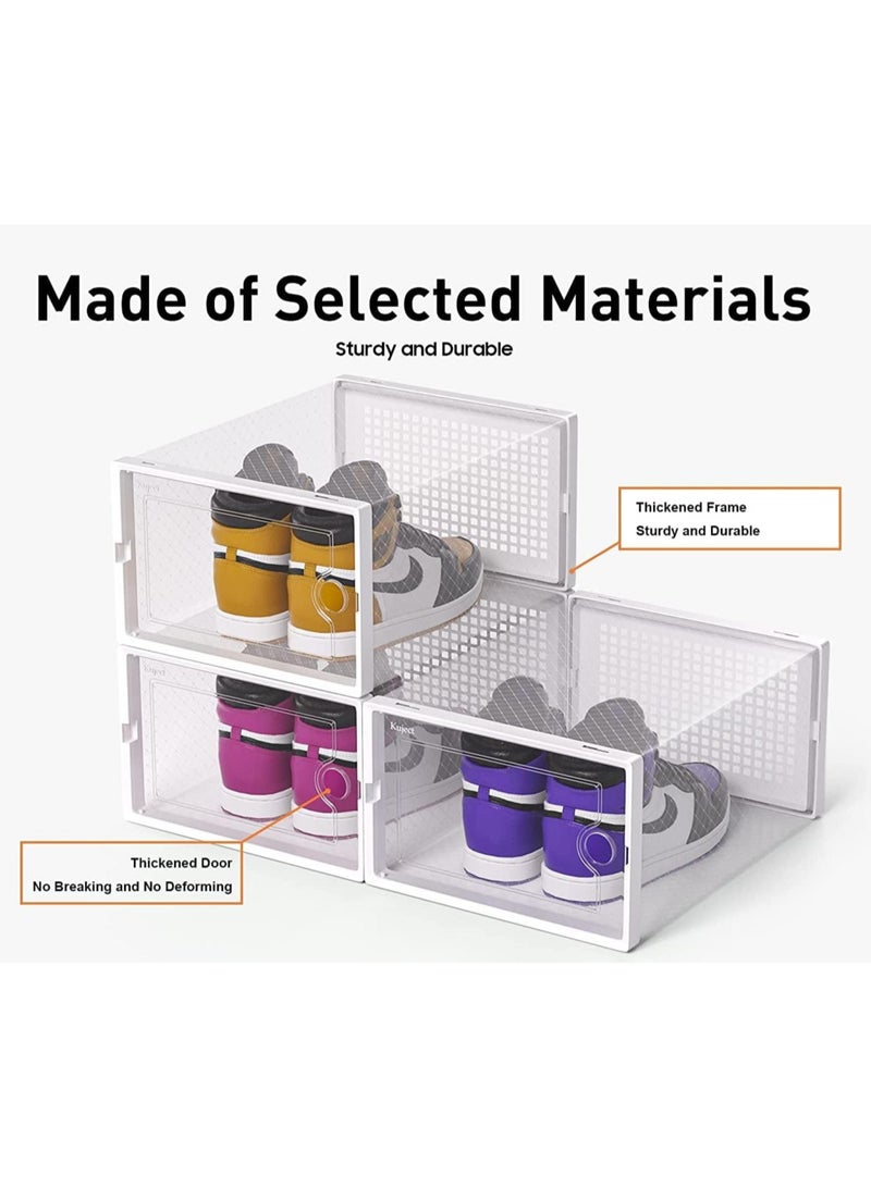 AUTOYSUR صناديق تخزين كبيرة لتنظيم الأحذية للخزانة، حاويات بلاستيكية شفافة قابلة للتكديس مع أغطية، بديل رائع لرف الأحذية، توفير المساحة للمدخل، أبيض، عبوة من 12 قطعة - Image 5