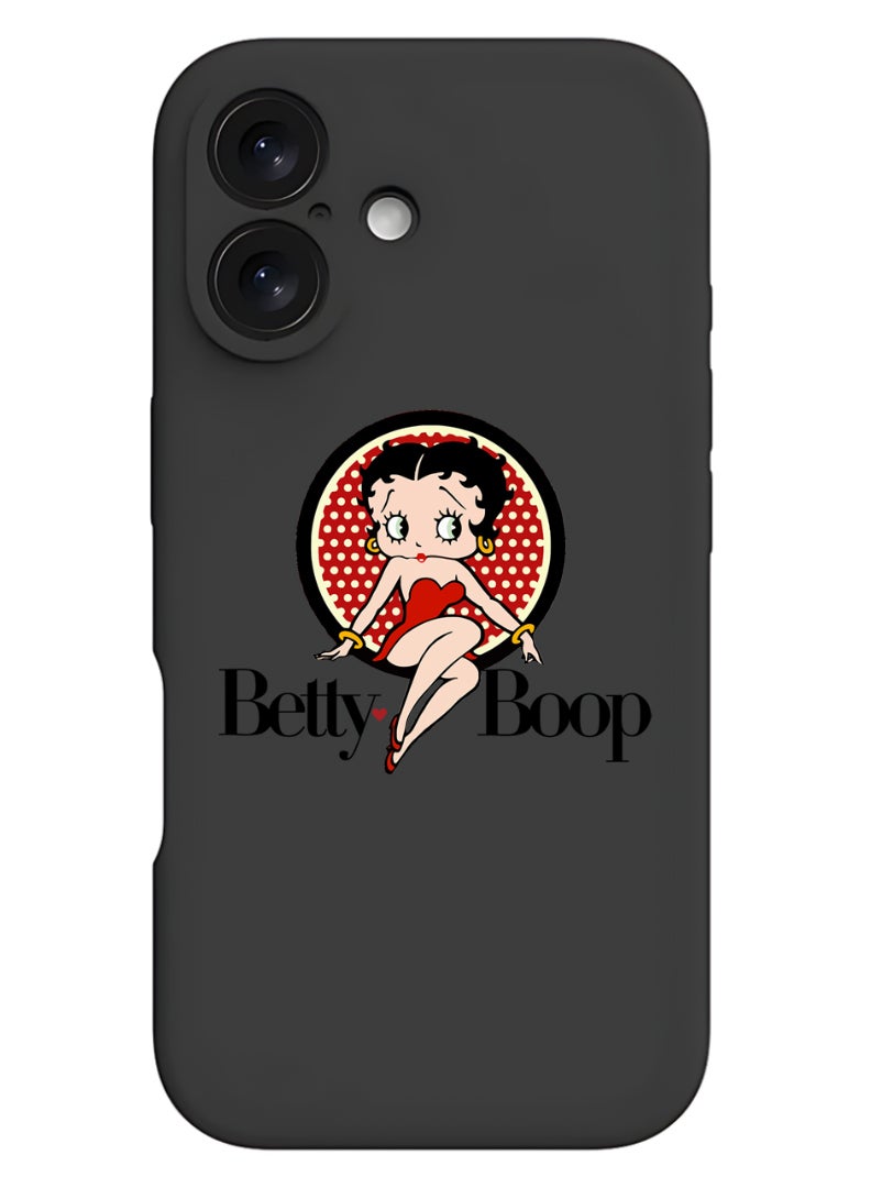 Theodor iPhone 16 Black Protective Slim Fit Case Liquid Silicone Cover with Full Body Protection Anti-Scratch Shockproof Case For iPhone - Betty Boop - Image 1