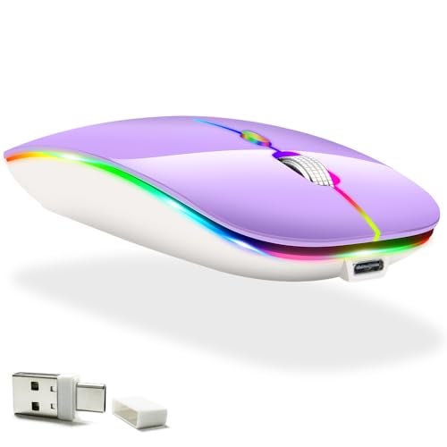 KLO Rechargeable Bluetooth 5.2/3.0/Type-C/USB-2.4G Mouse for MacBook/MacBook air/Pro/iPad, Wireless Mouse for Laptop/Notebook/pc/iPad/Chromebook (2/Purple) - Image 1