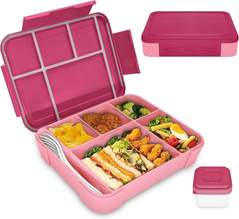 Lunch Box for Kids With Compartments - Leak-Proof Bento Box for Girls and Boys, Perfect for School, Nursery & Trips (Pink Rose) - Image 1