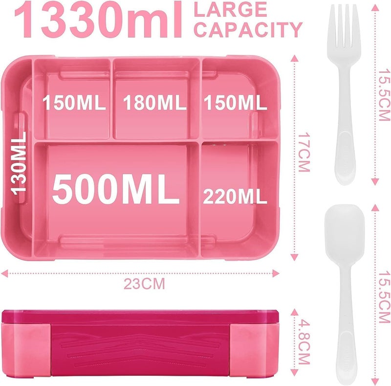 Lunch Box for Kids With Compartments - Leak-Proof Bento Box for Girls and Boys, Perfect for School, Nursery & Trips (Pink Rose) - Image 3